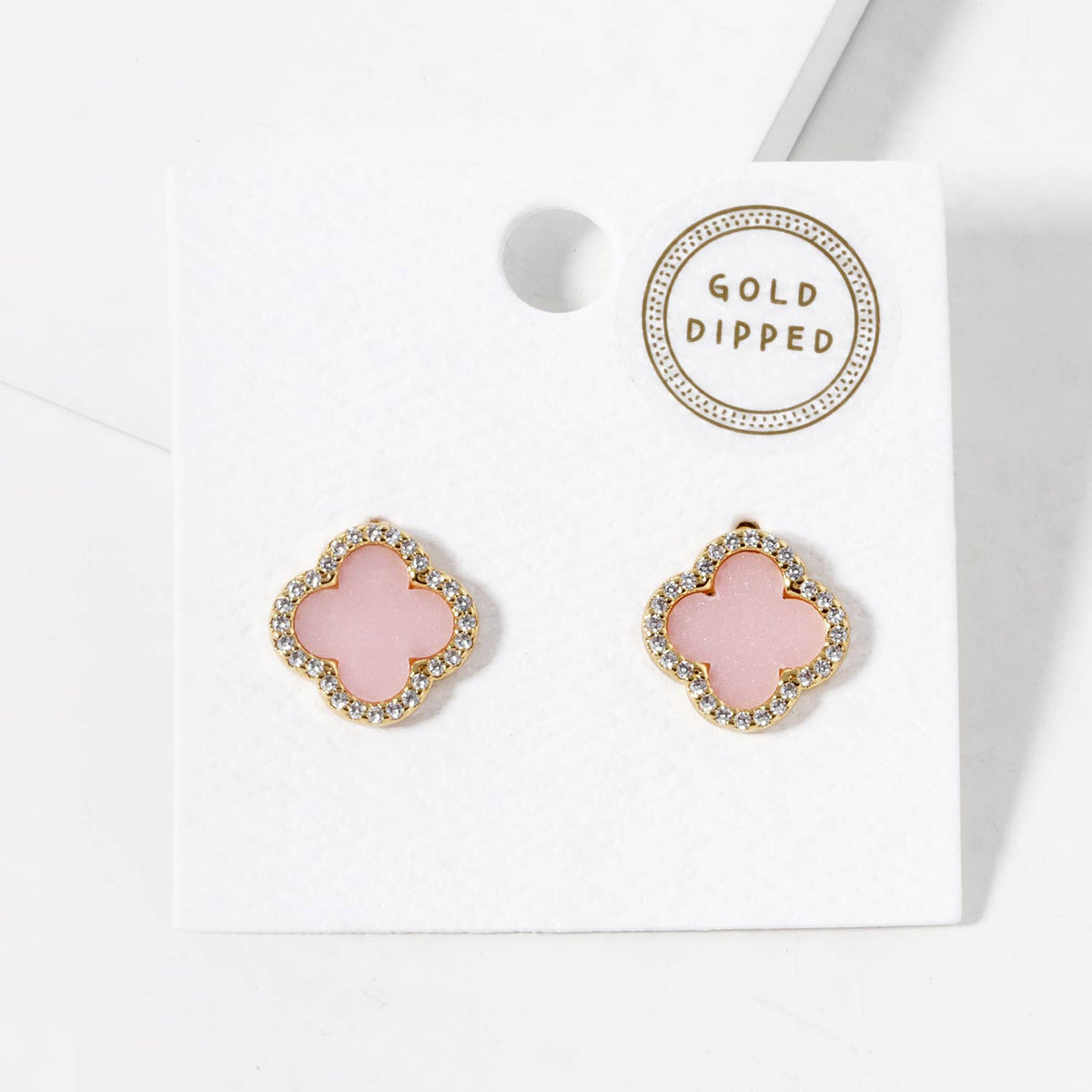 Dainty Pave Clover Stone Stud Earrings