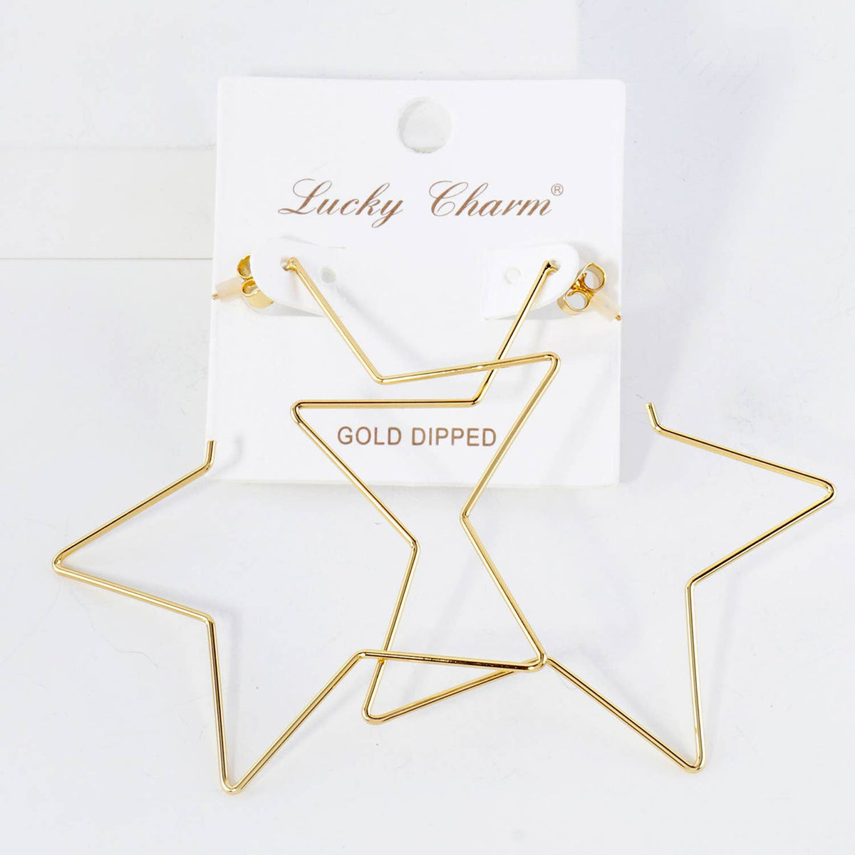 Polished Brass Delicate Star-Shaped 65mm Hoop Earrings