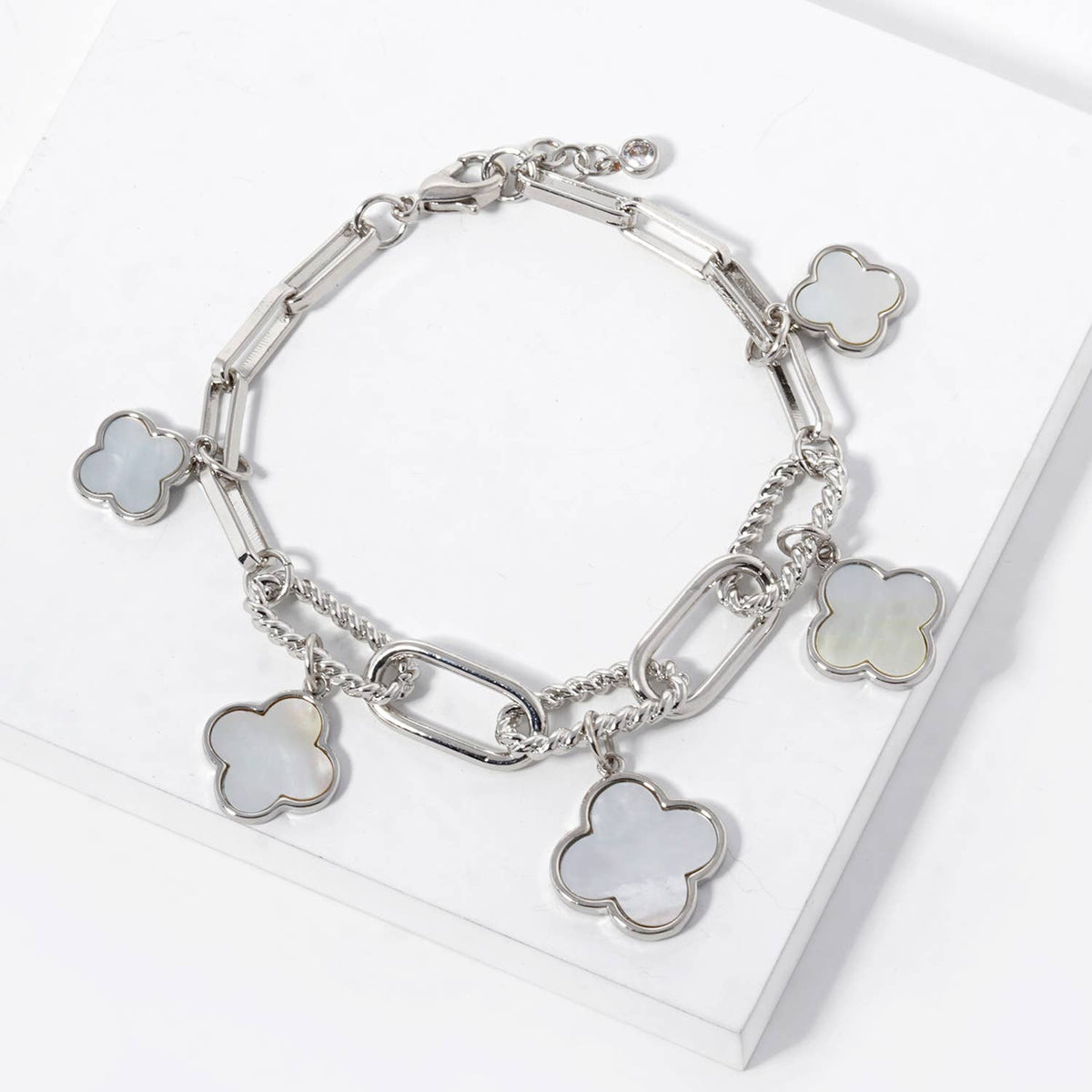 18K Gold Plated Clover Charm Paperclip Link Bracelet
