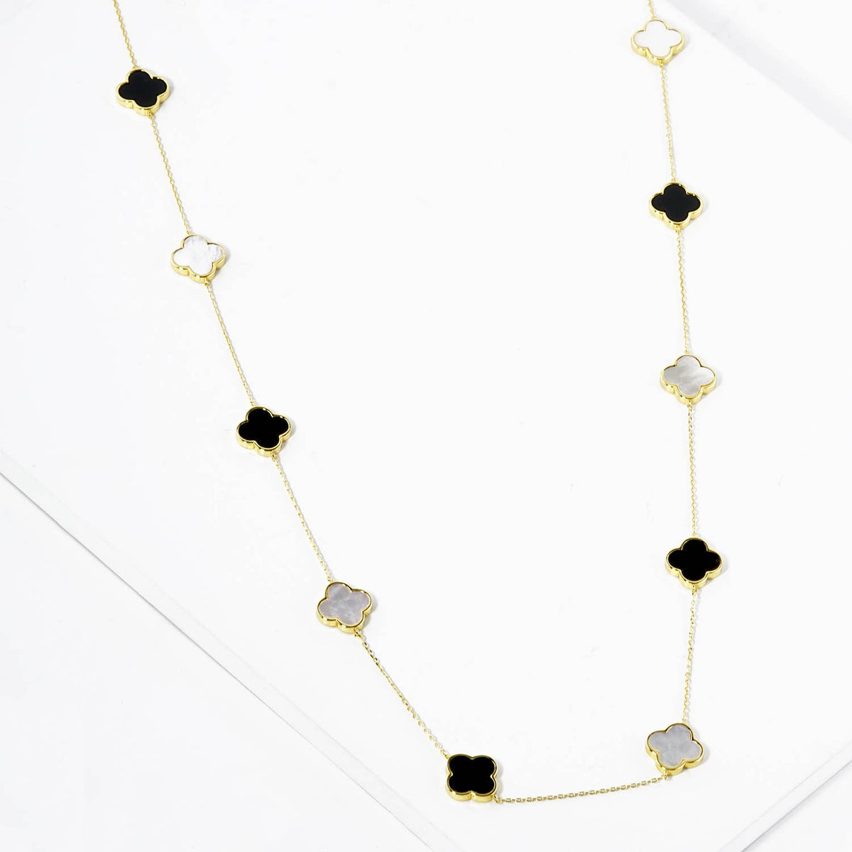 18K Gold Dipped 10 Quatrefoil 32 inch Long Station Necklace