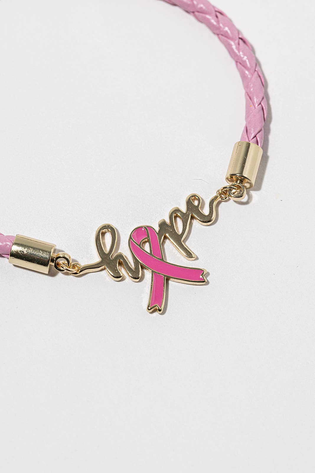 Hope Pink Ribbon Bracelet – Gold-Dipped Braided Script Charm