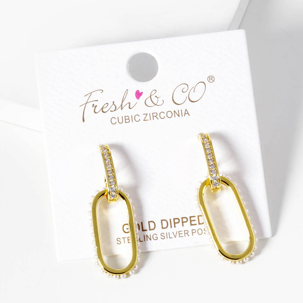 Geometric Pave Oval & Pearl Drop Earrings