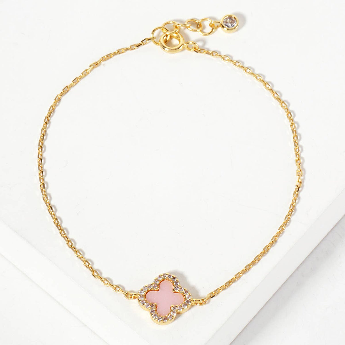Pave-Set 11mm 18K-Gold-Dipped Brass Quatrefoil Bracelet