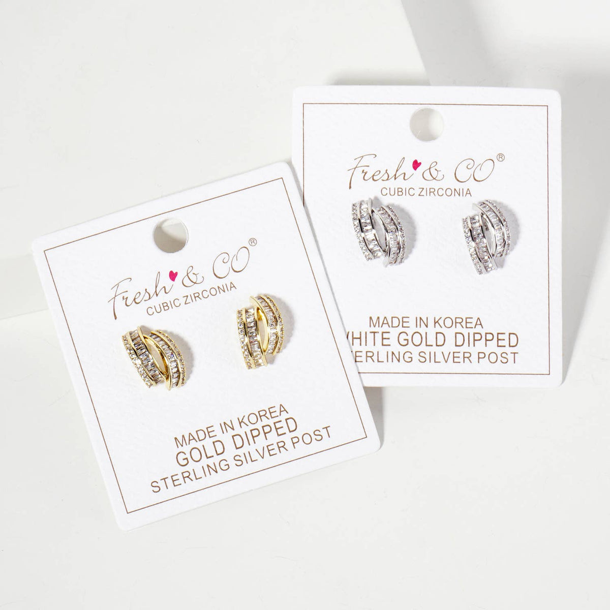 Soft-Curve with Dual-Row Pave CZ Setting Stud Earrings