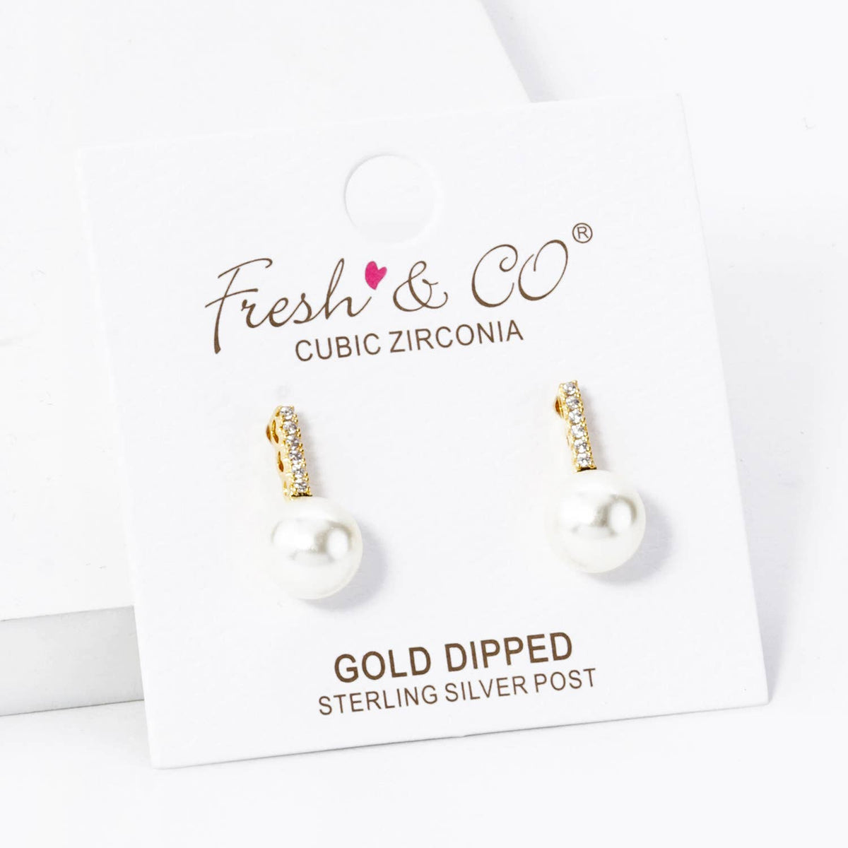 7MM PEARL DROP PAVE CUBIC ZIRCONIA BAR POST STUD EARRINGS