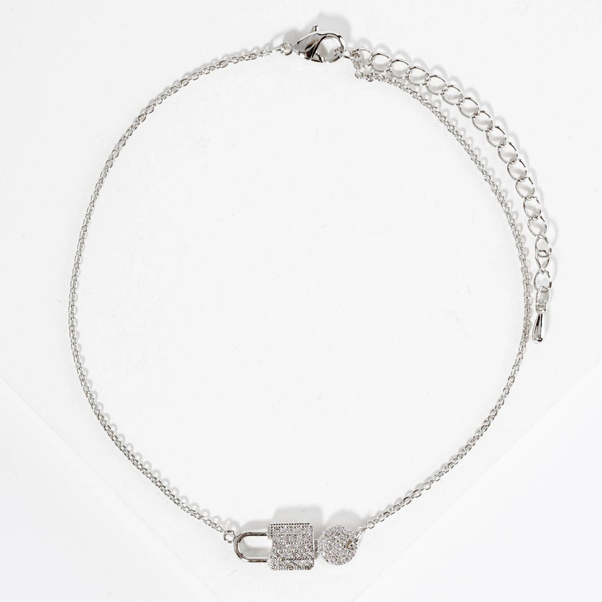 Dainty Pave Padlock & Disc Anklet