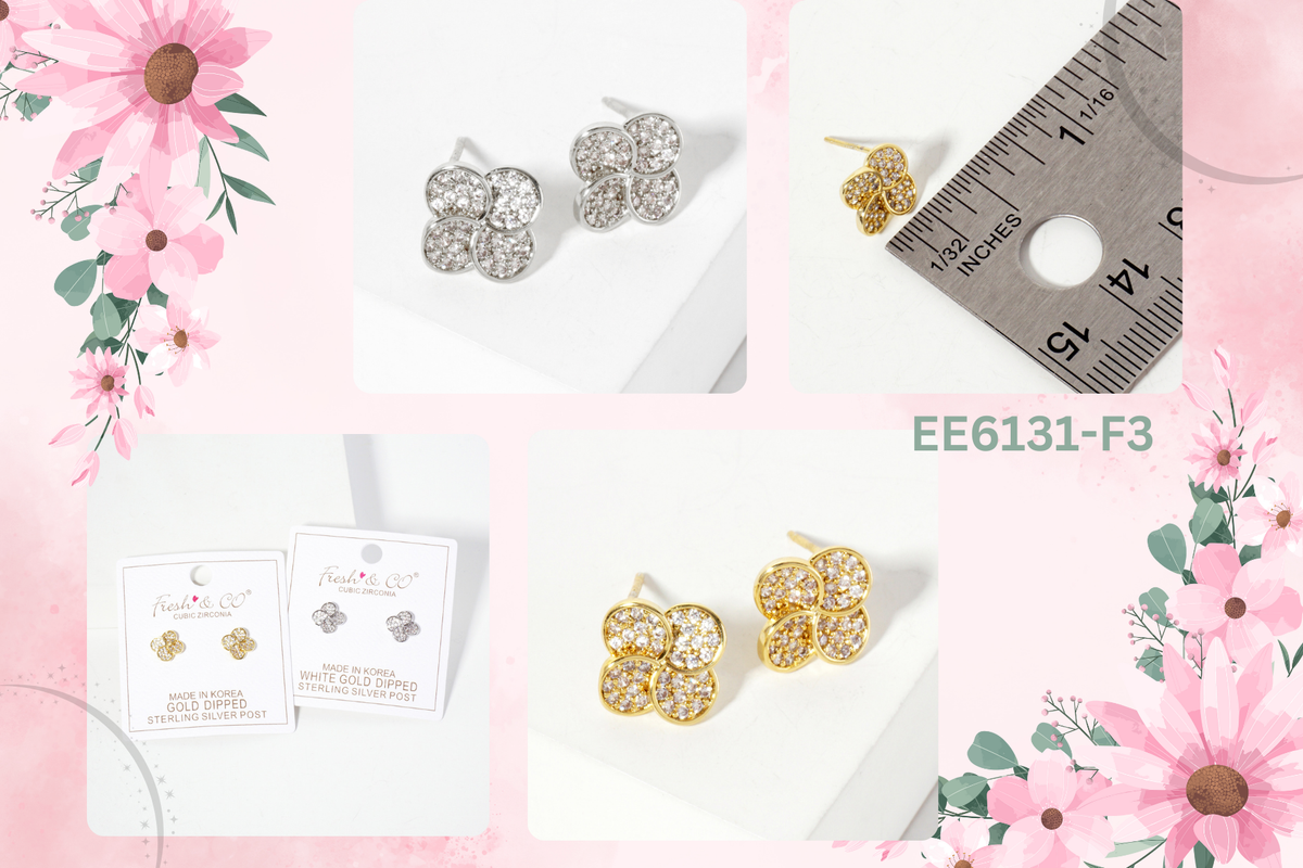 Pave-Set 10mm Quatrefoil 18K-Gold-Dipped Stud Earrings