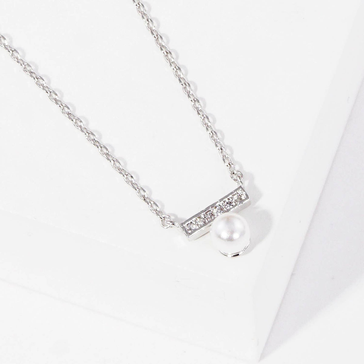 Bridesmaid Pearl & Crystal Bar Pendant Necklace