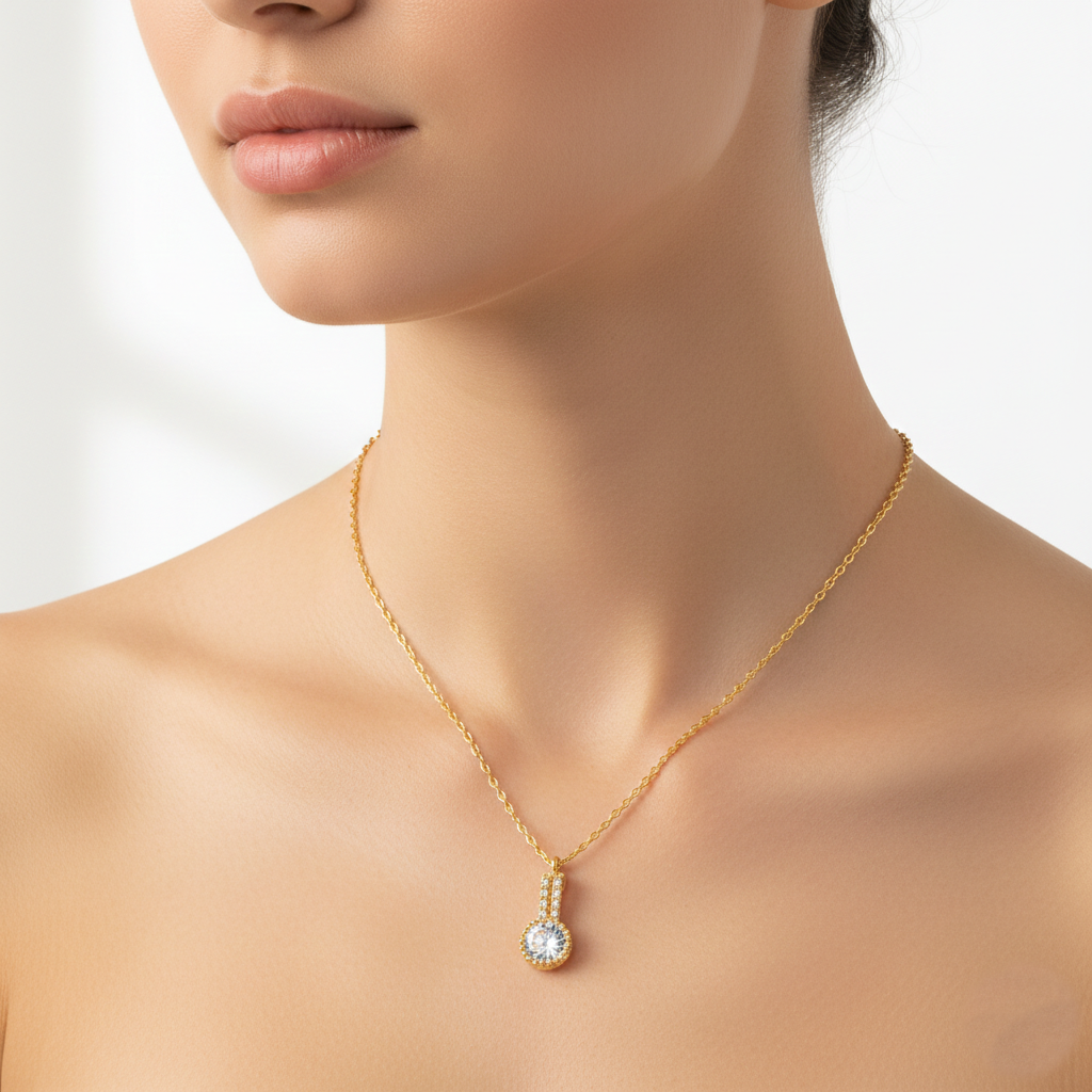 Quiet Luxury Round Cubic Zirconia Drop Pendant Necklace