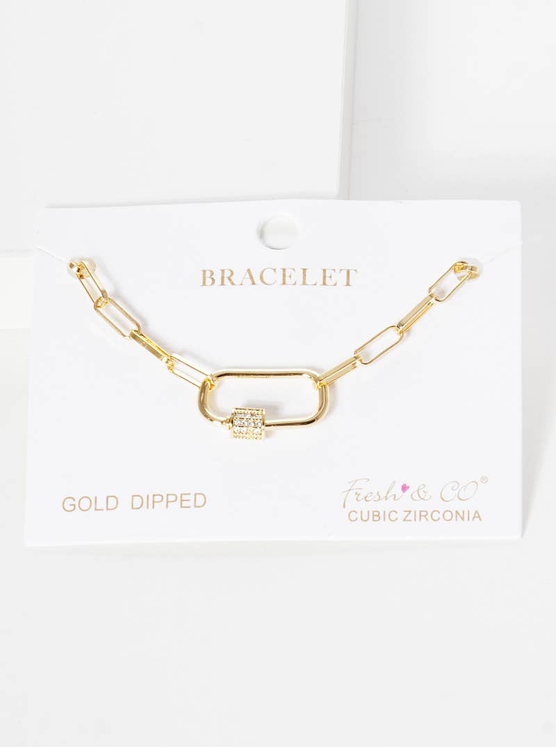 Pave Lock Link Chain Bracelet