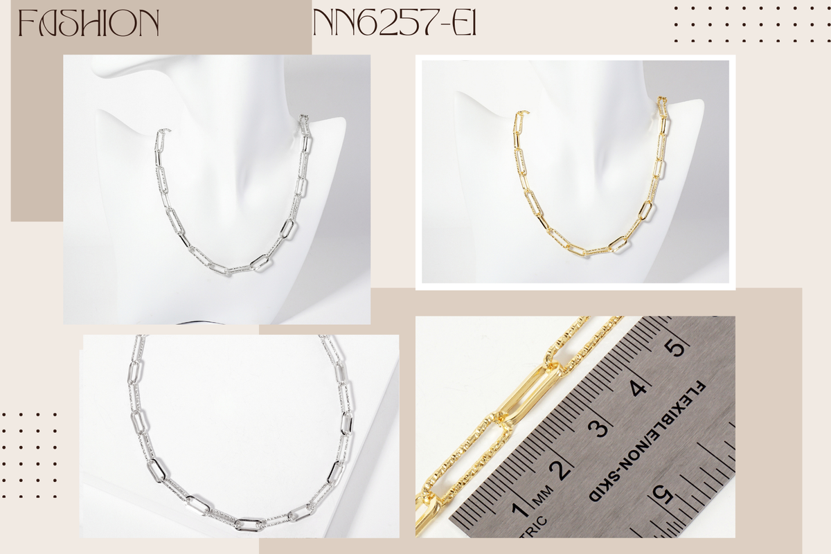18K-Gold-Dipped 20-15mm Textured Paperclip Chain Necklace