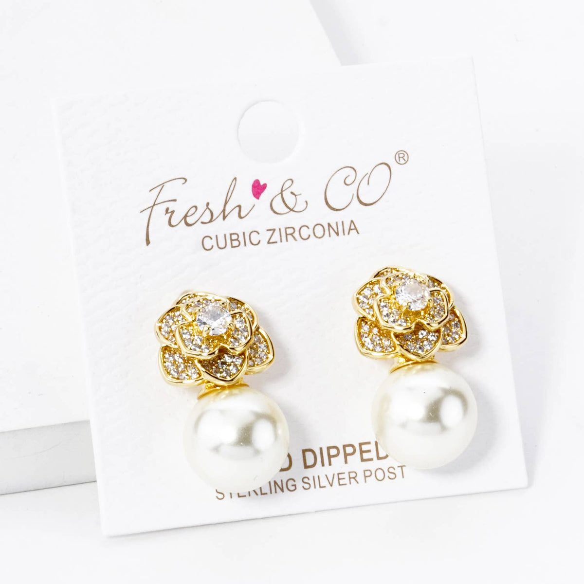 Rose Flower with 11mm Pearl Post Earrings.