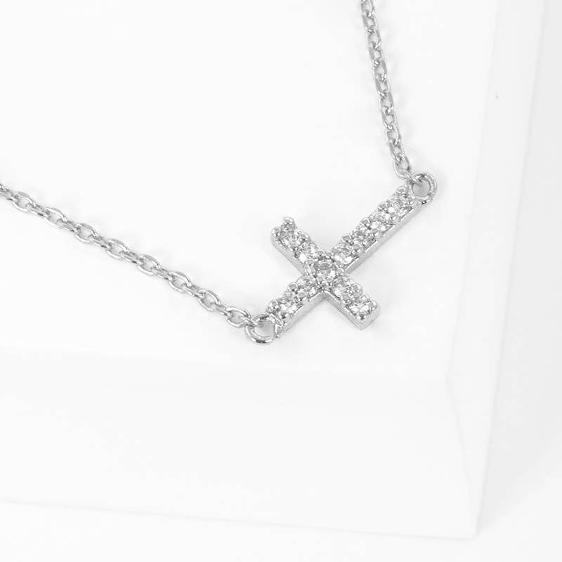 Dainty Pavé Cross Pendant Necklace