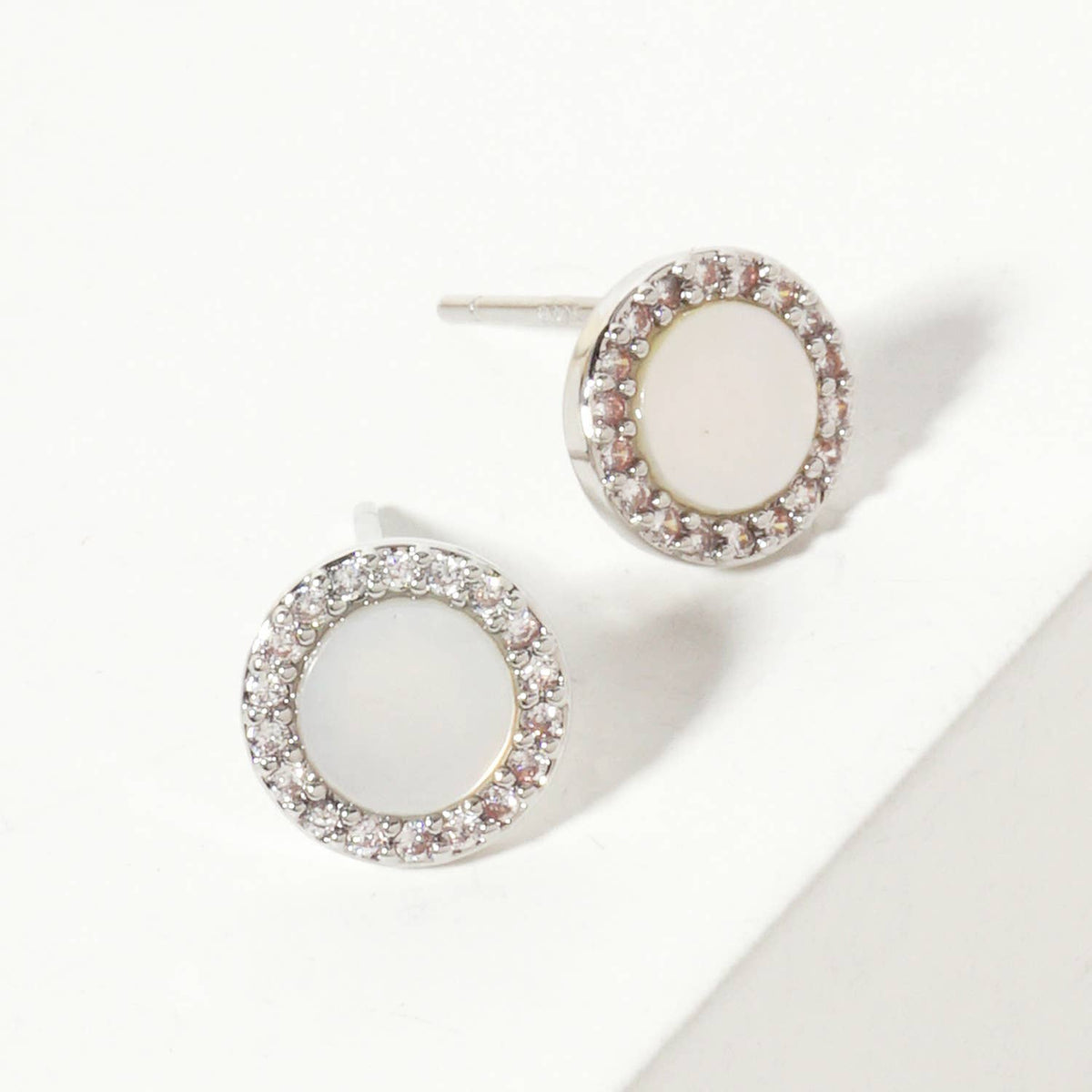 Pave CZ Frame with Mother-of-Pearl Stud Earrings