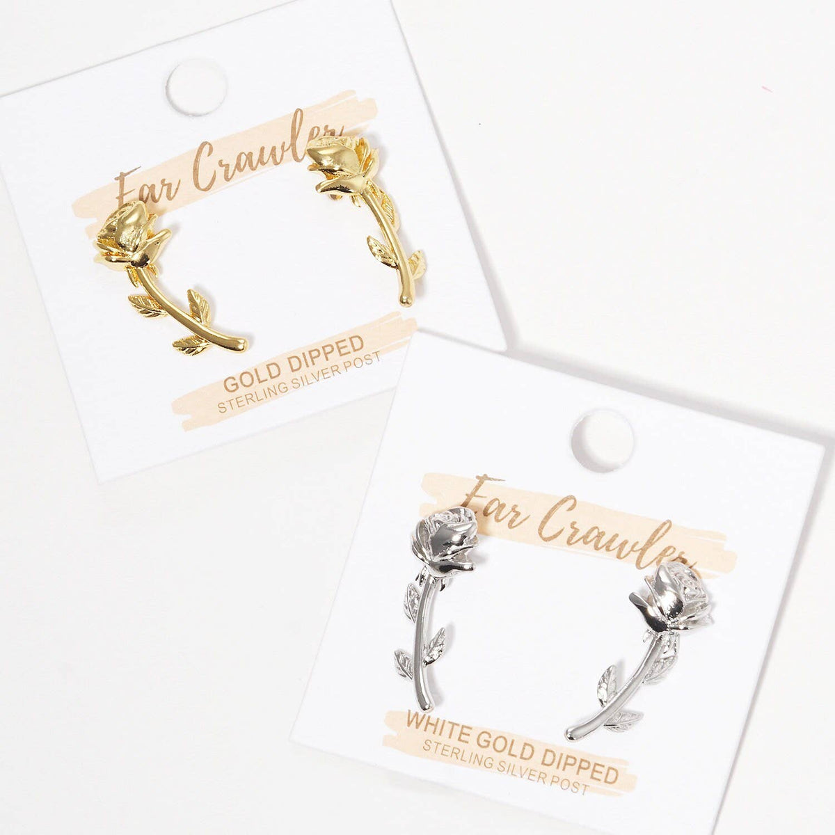 Gold Plated Flower Rose Ear Crawler Earrings
