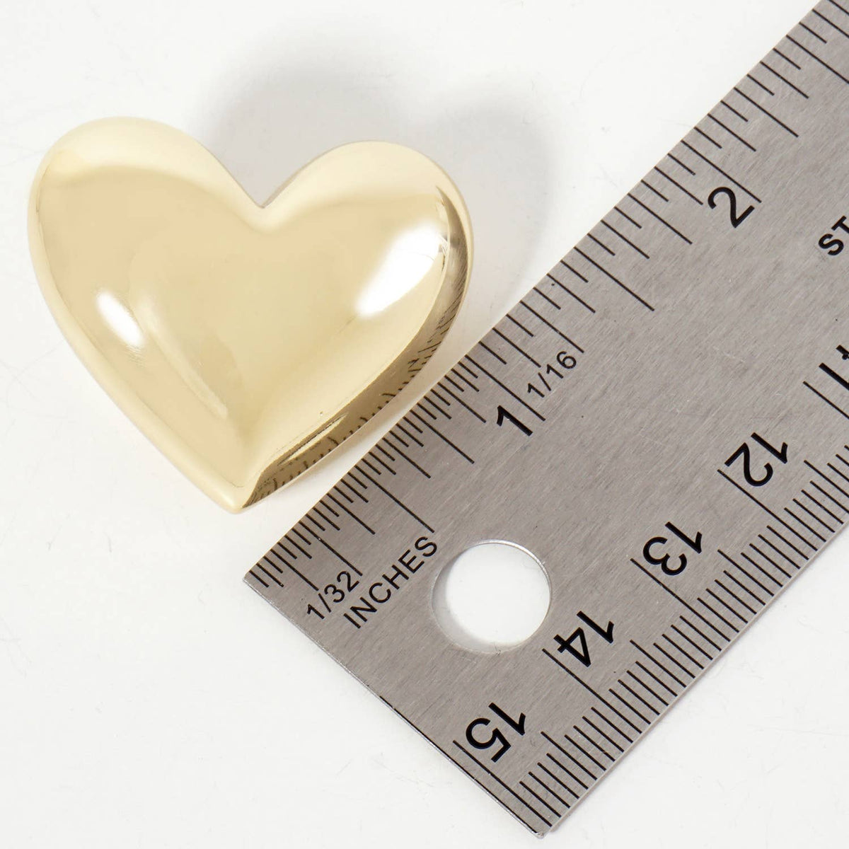 Polished Brass 35mm Puffy Heart Statement Earrings