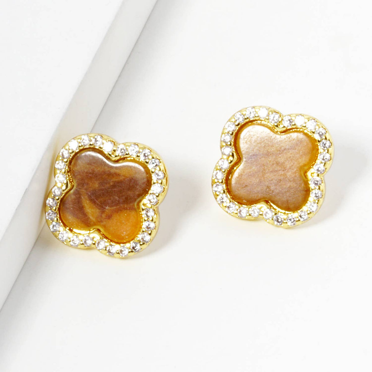 Dainty Pave Clover Stone Stud Earrings