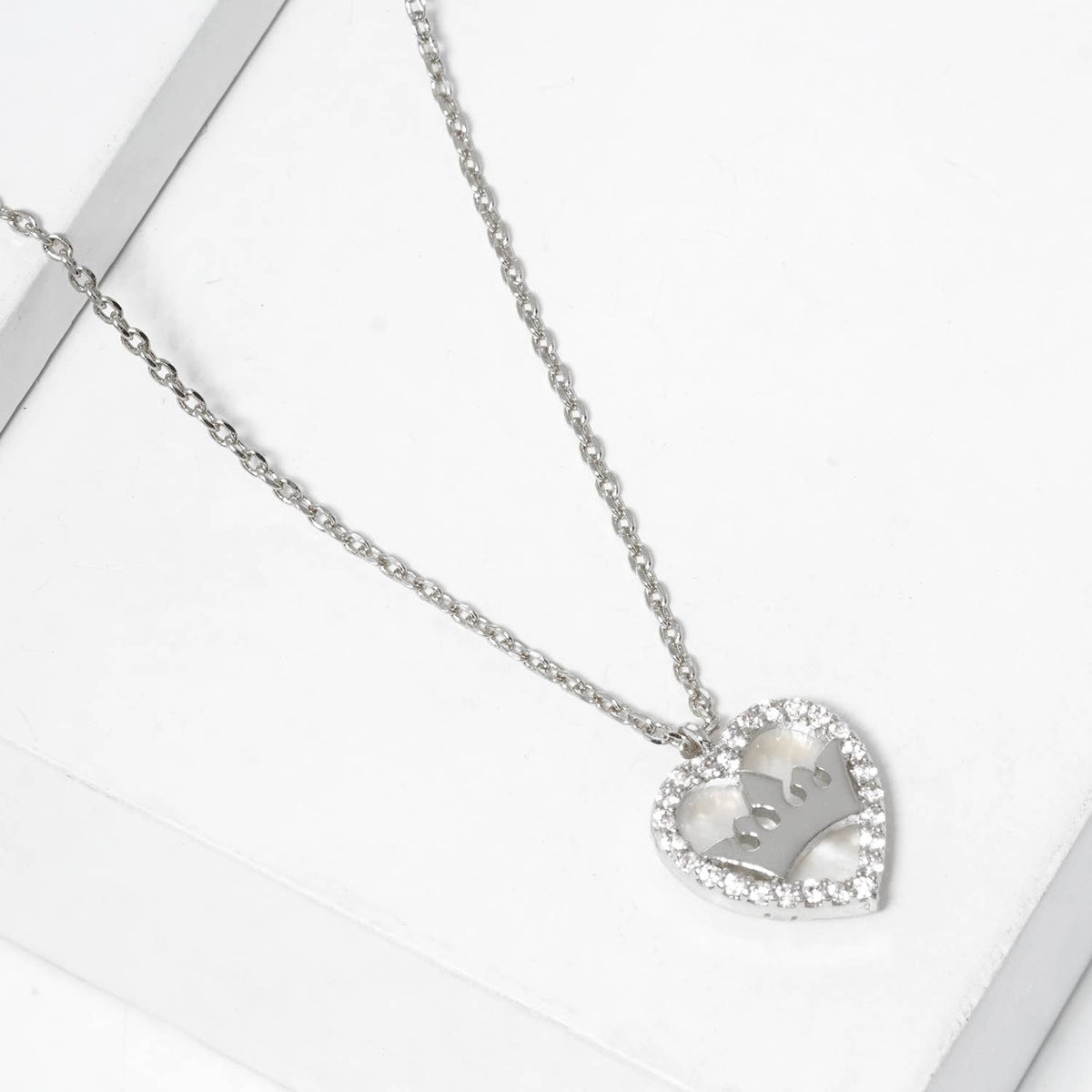 Crown Within Heart Pavé Pendant Necklace