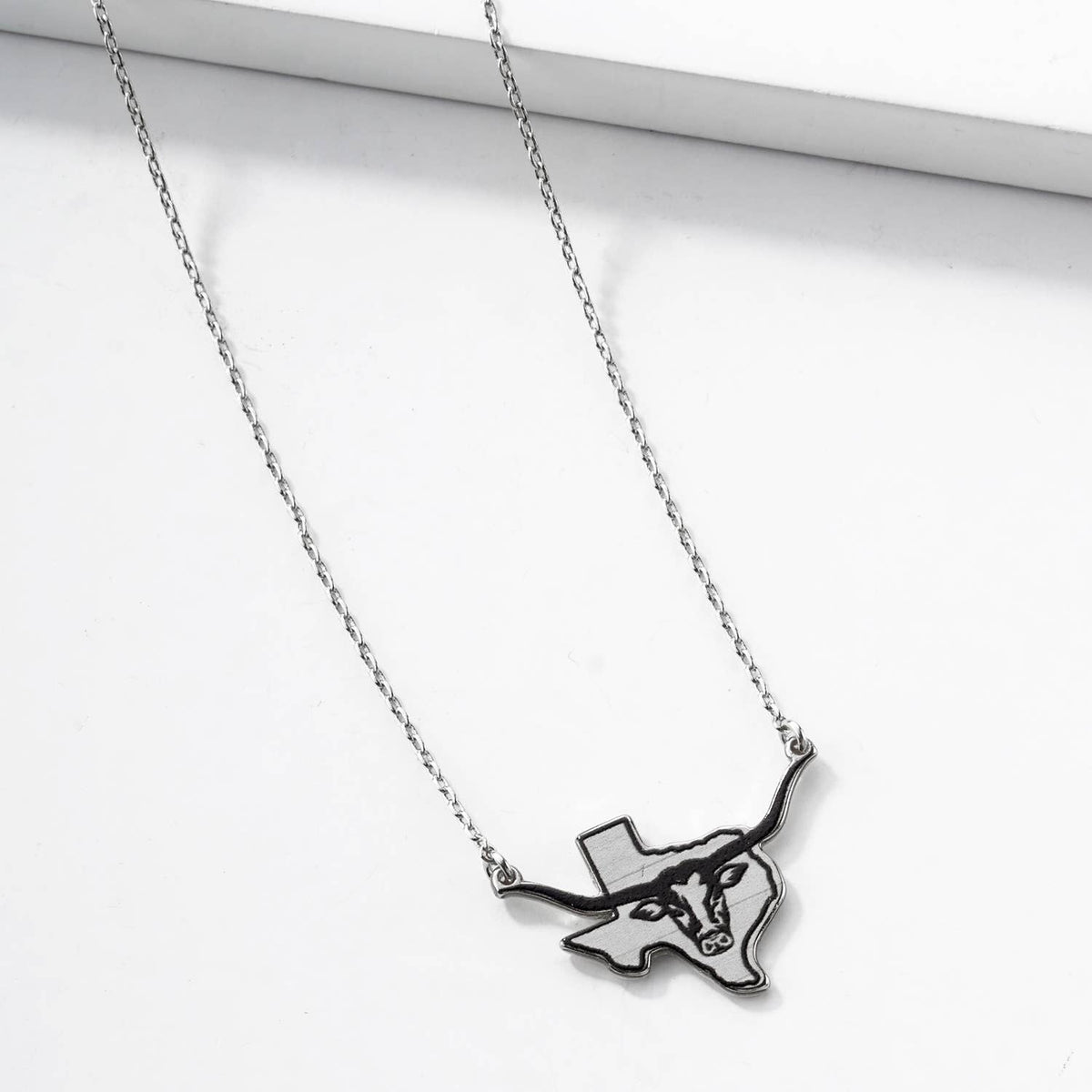 Texas Longhorn Outline State Pendant Necklace