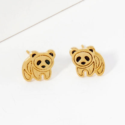Animal-Theme Brushed Brass 10mm Panda Stud Earrings