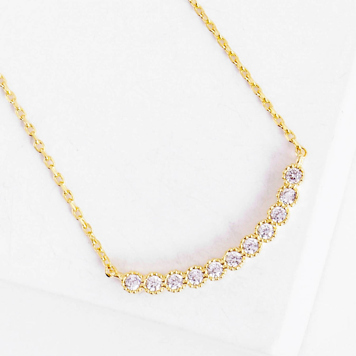 Curved CZ Bar Pendant Necklace