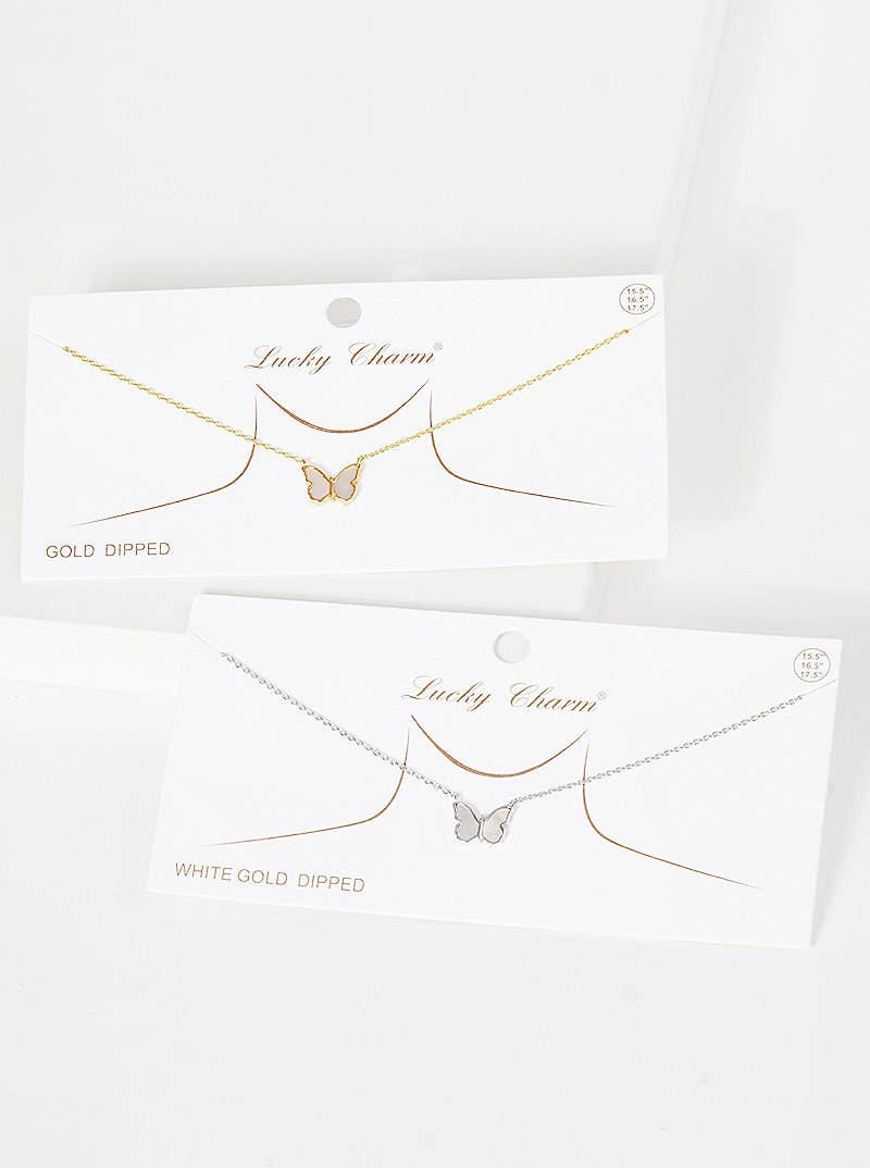 White Shelled Dainty Butterfly Necklace
