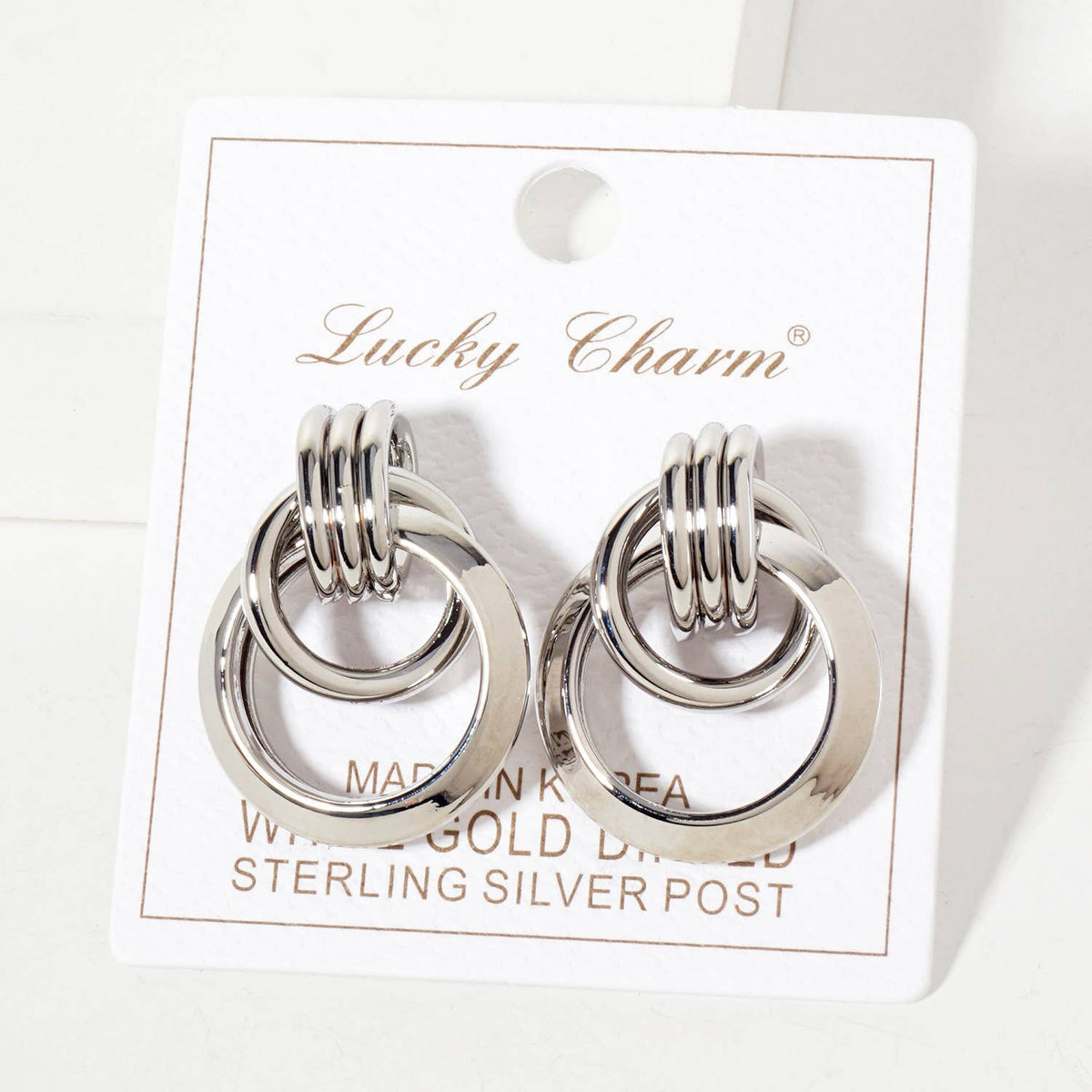 Polished Brass Interlocking Circle Doorknocker Earrings