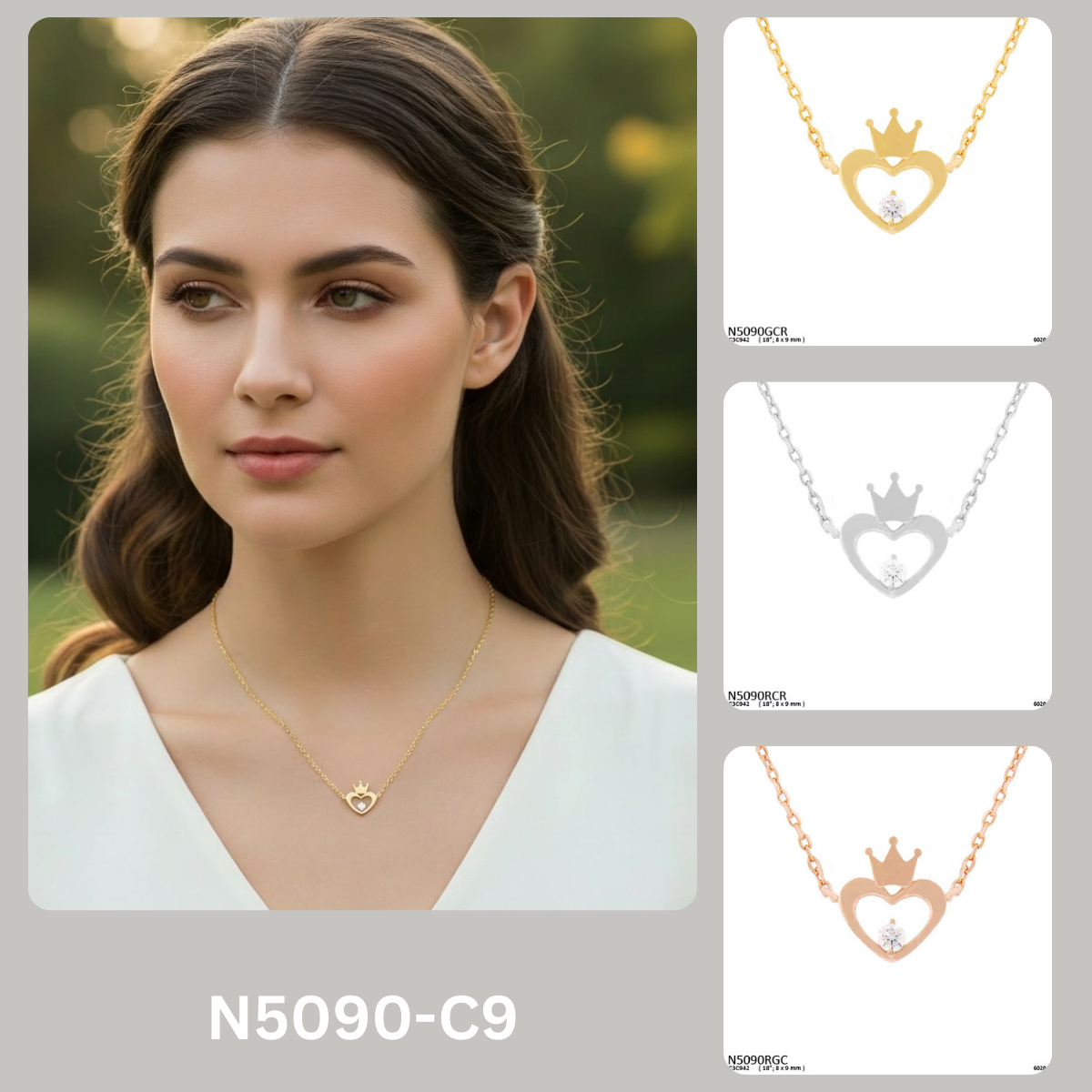 Dainty Heart & Crown Pendant Necklace