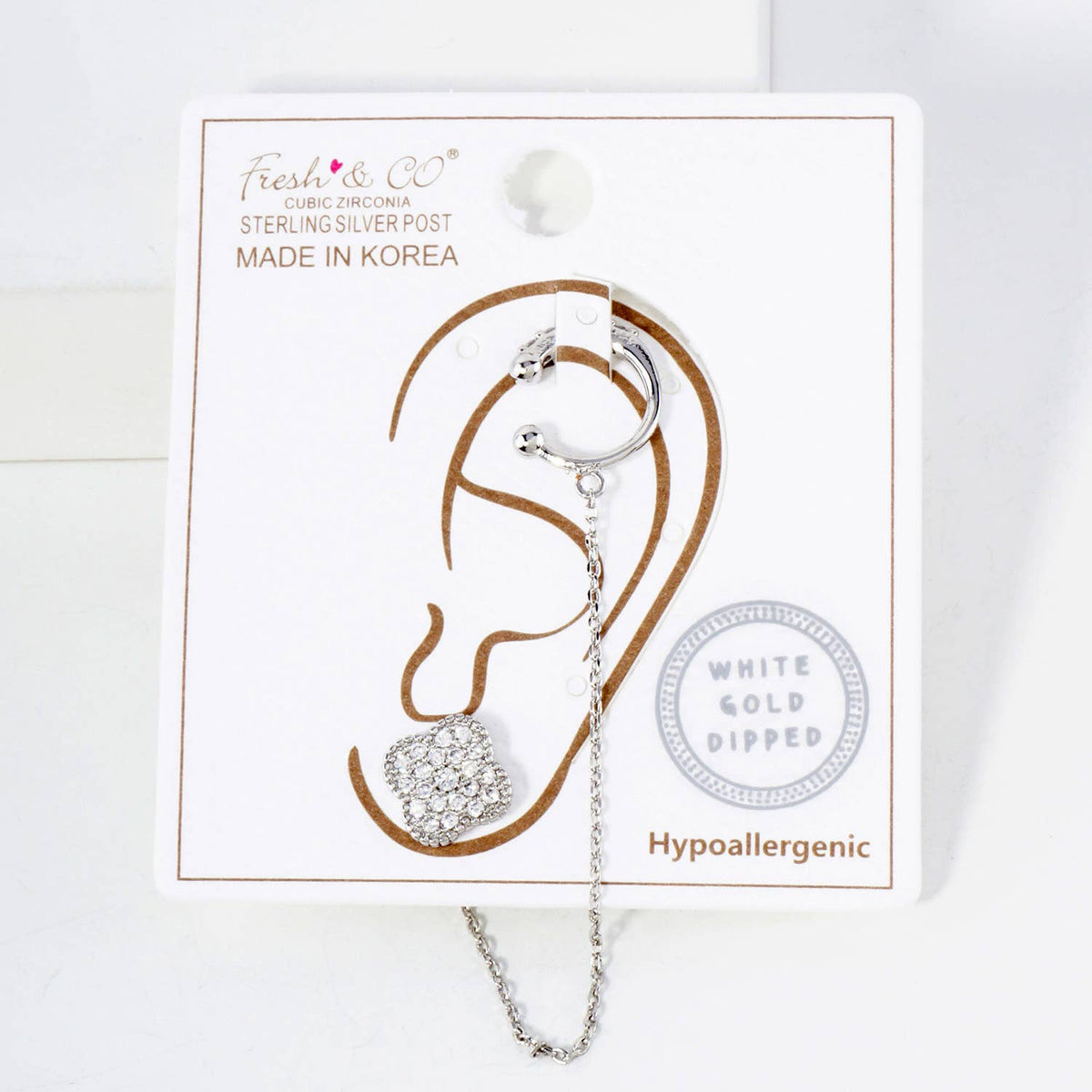 Quatrefoil Stud and Ear Cuff Drape Chain Earring Set