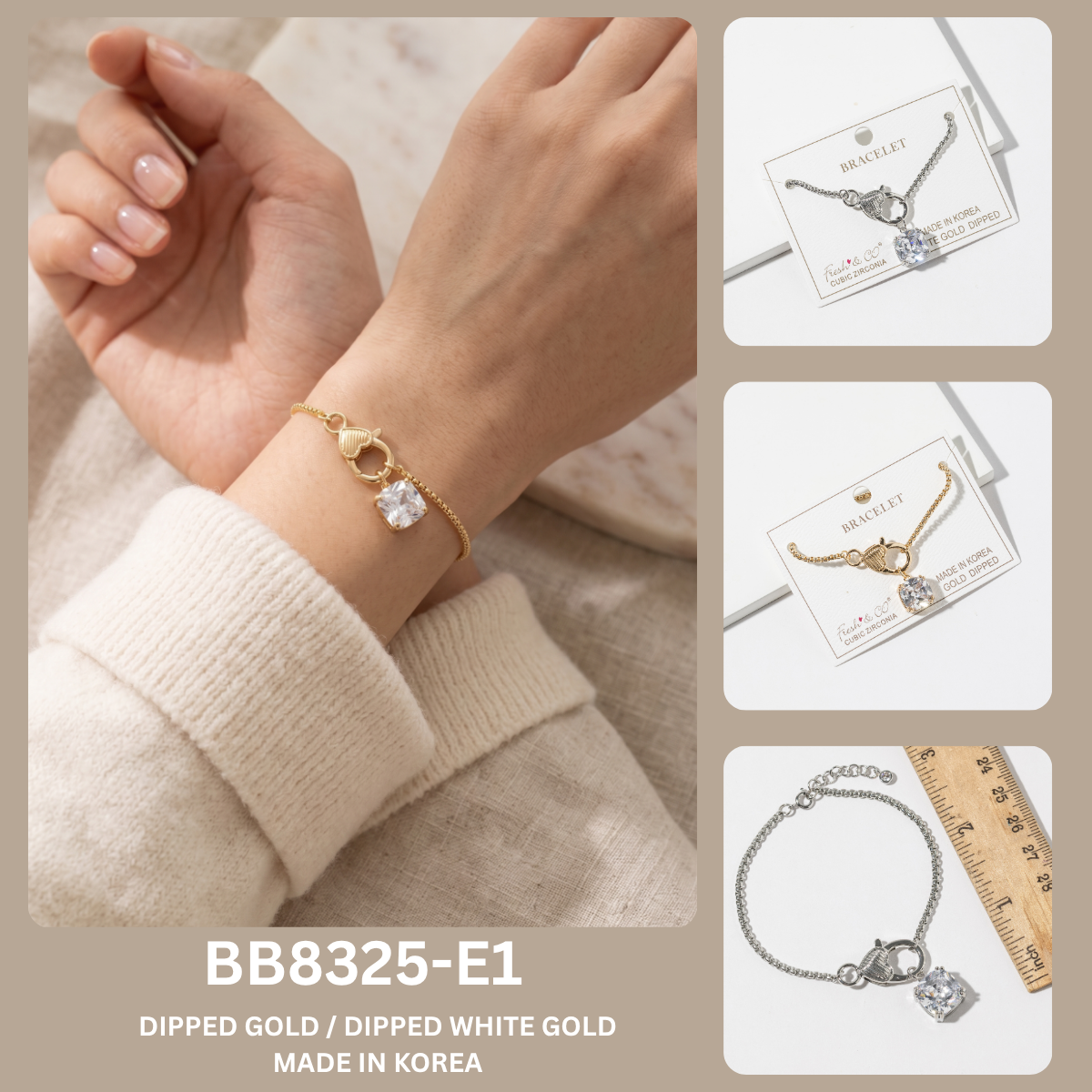Cushion-Cut Cubic Zirconia Heart Clasp Dainty Chain Bracelet