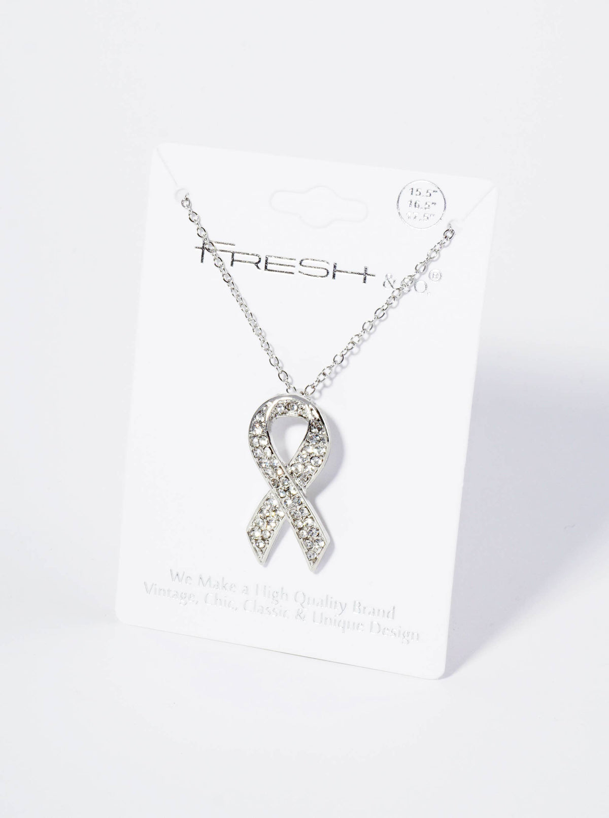 Rhinestone Awareness Ribbon Pendant Necklace