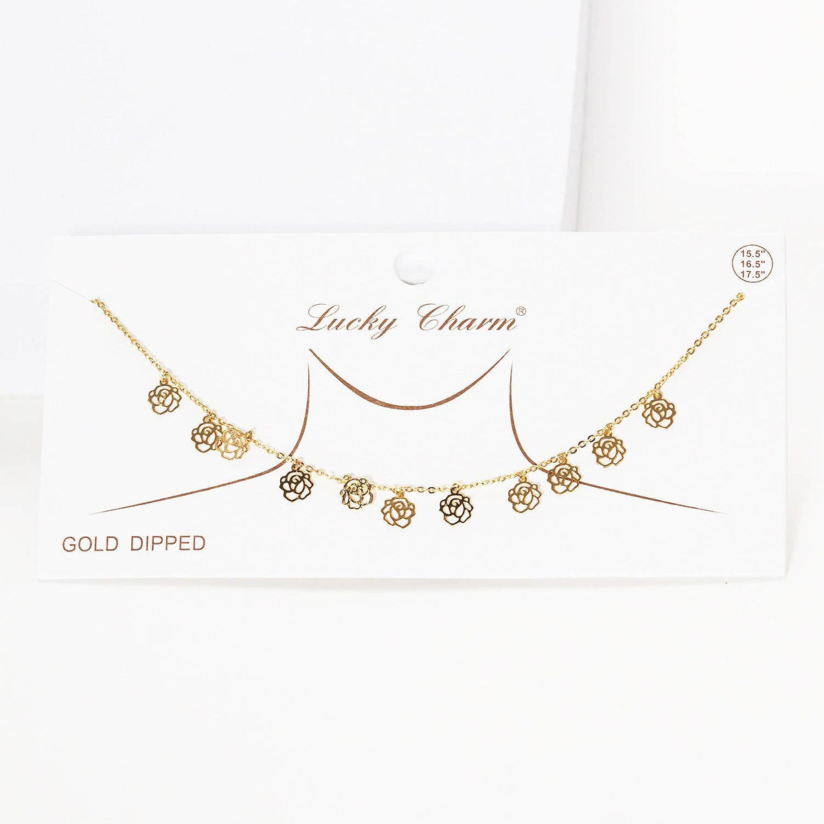 Gold Plated Chain w/ Dangling Roses Necklace