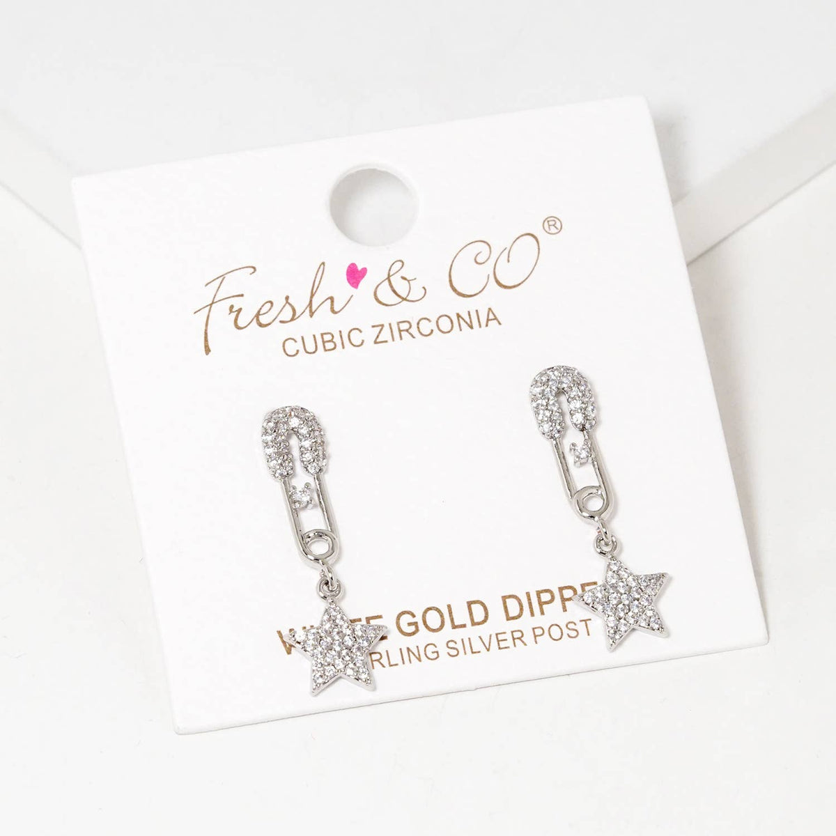 Dainty Pavé Star & Safety Pin Drop Earrings
