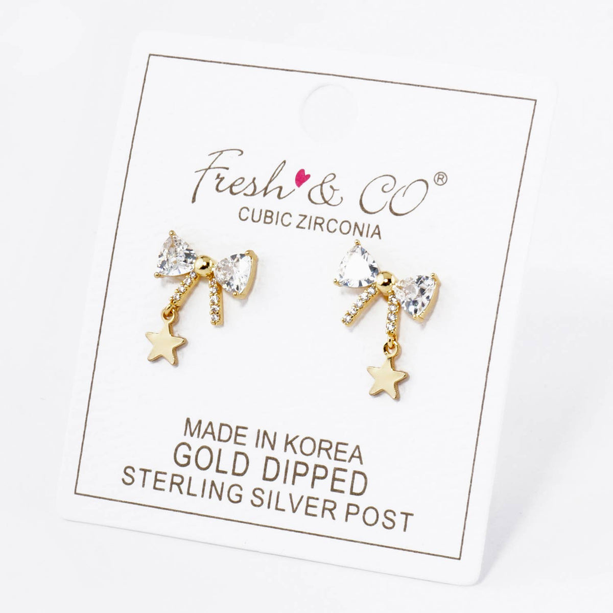 18K GOLD DIPPED STAR DROP CUBIC ZIRCONIA RIBBON BOW STUD