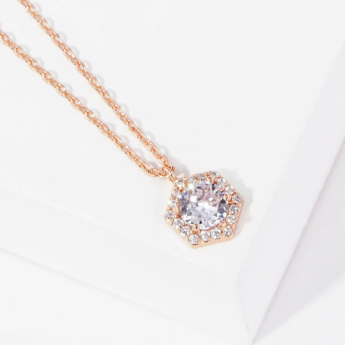 Bridesmaid CZ Hexagon Pendant Necklace Carded Gift Set