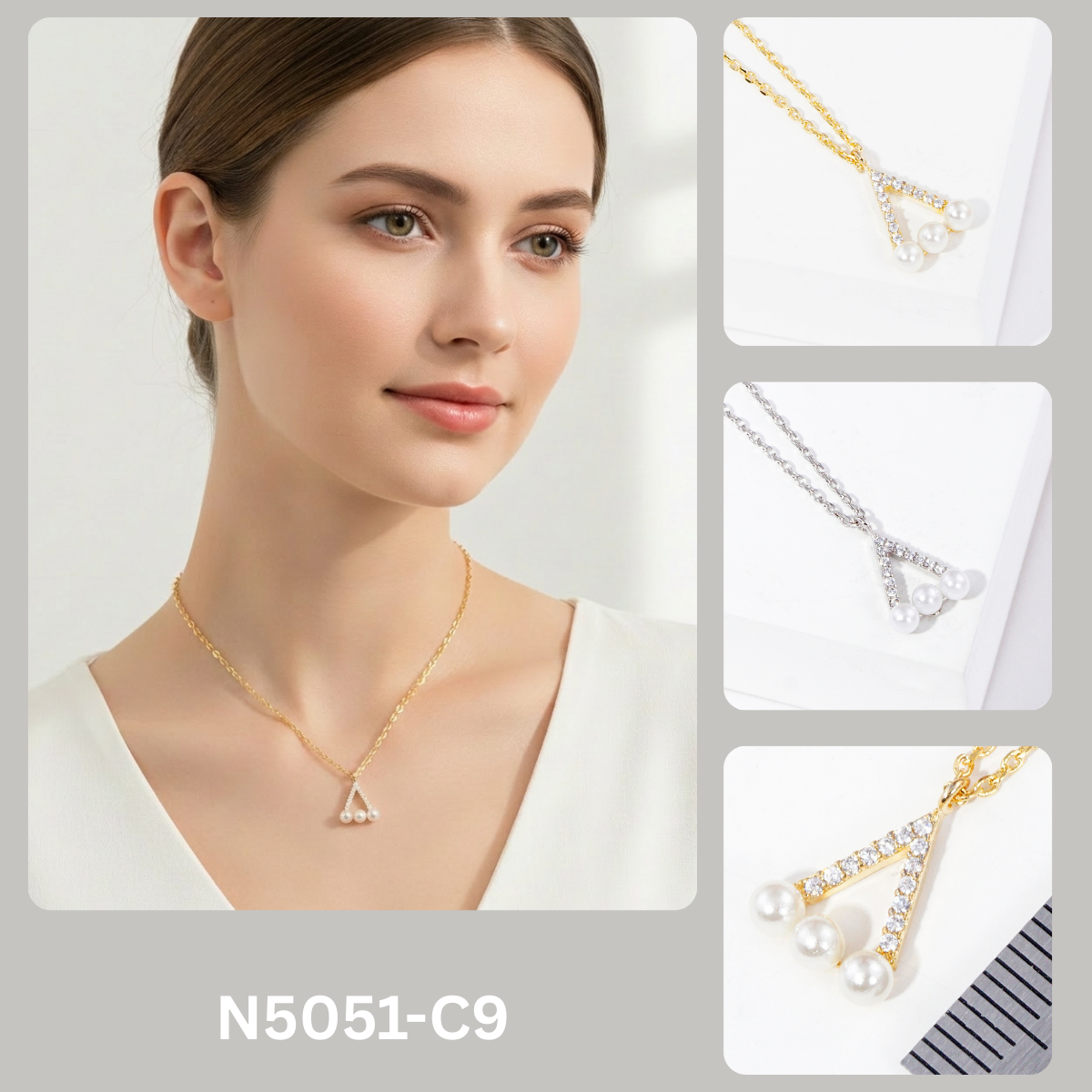 Pavé Triangle Pearl Pendant Necklace