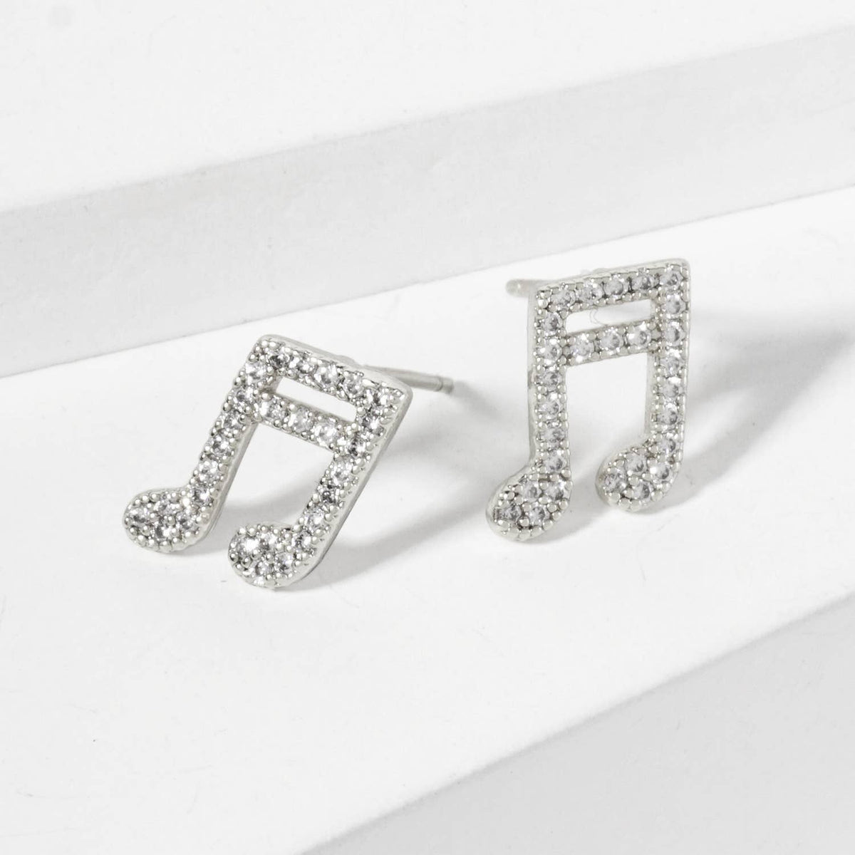Pave-Set 11mm Musical-Note Brass Stud Earrings