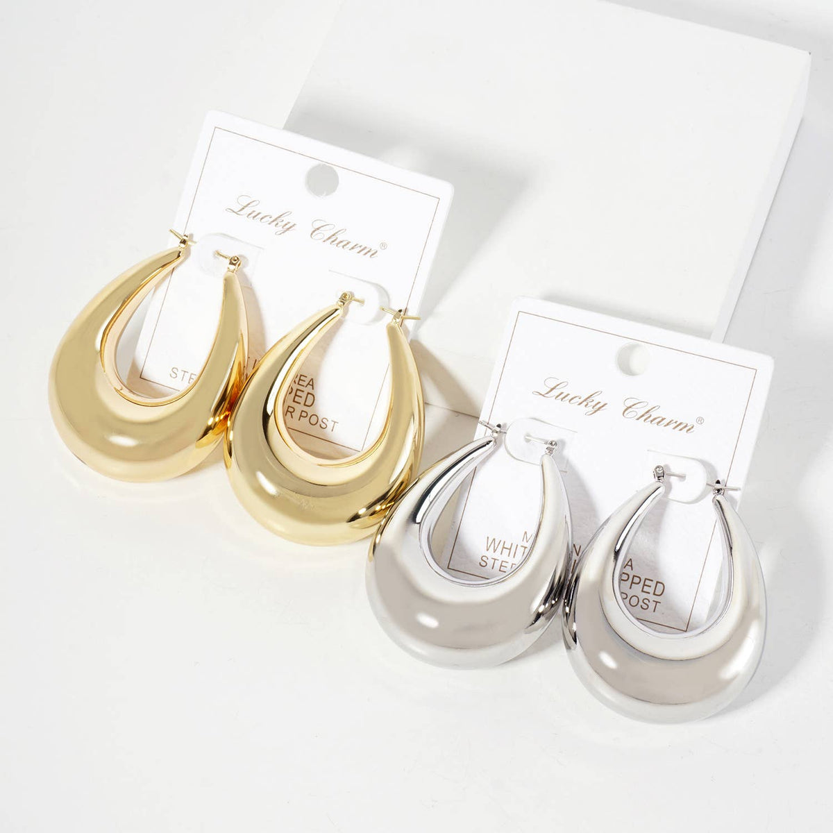 Polished Brass Hollow Tapered Teardrop Tube Hoop Earrings