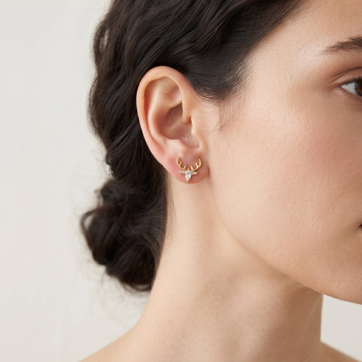 Dainty Reindeer Antler Cubic Zirconia Stud Earrings