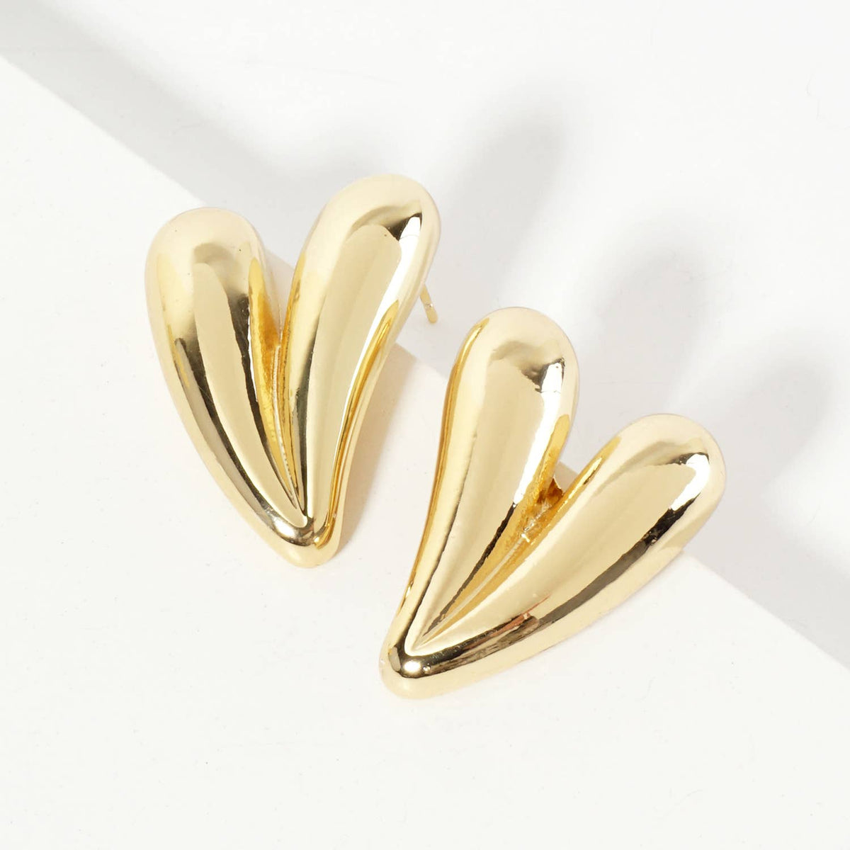 Polished Brass 18K-Gold-Dipped 1-inch Heart Post Earrings