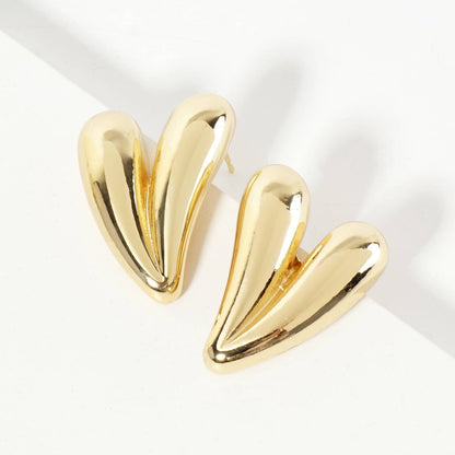 Polished Brass 18K-Gold-Dipped 1-inch Heart Post Earrings