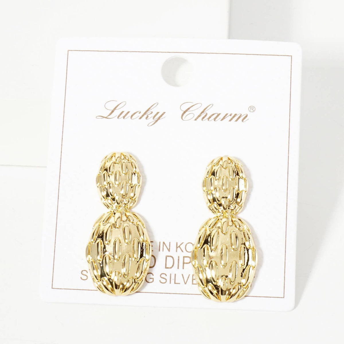 Polished Oval-Texture Peanut-Shaped Brass Earrings