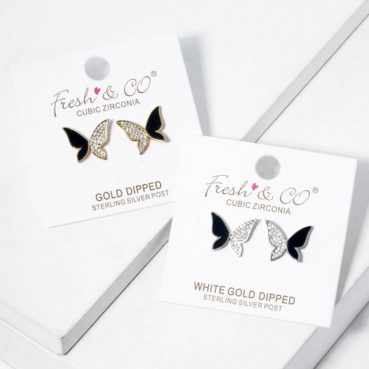 Cubic Zirconia & Enamel Asymmetric Butterfly Stud Earrings