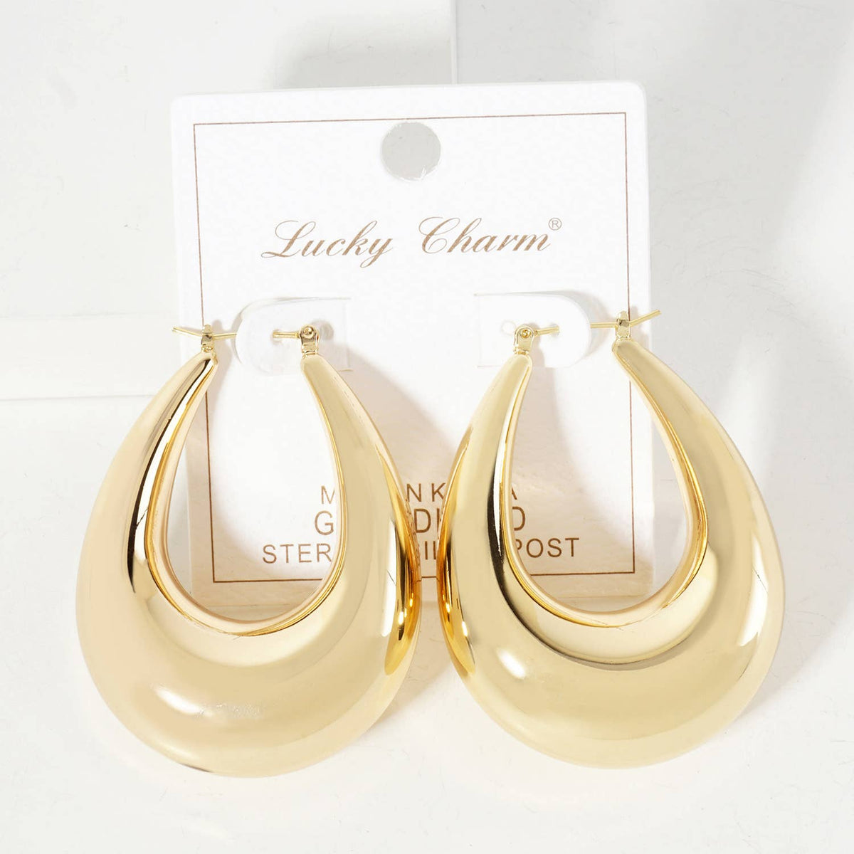Polished Brass Hollow Tapered Teardrop Tube Hoop Earrings