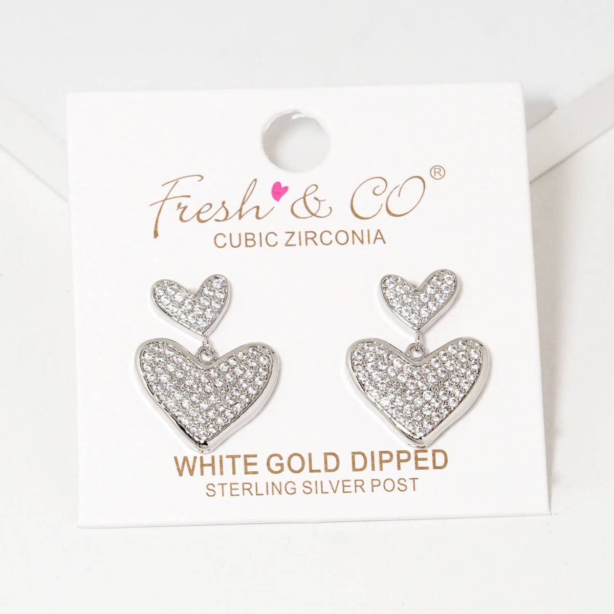 Dainty Pave Double Heart Statement Earrings