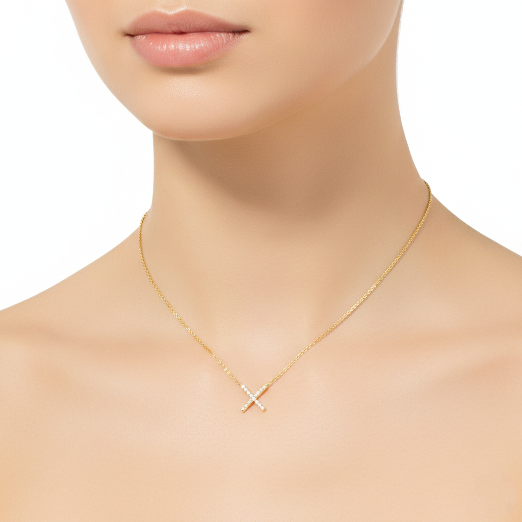 Minimalist CZ and Pearl Criss-Cross Pendant Necklace