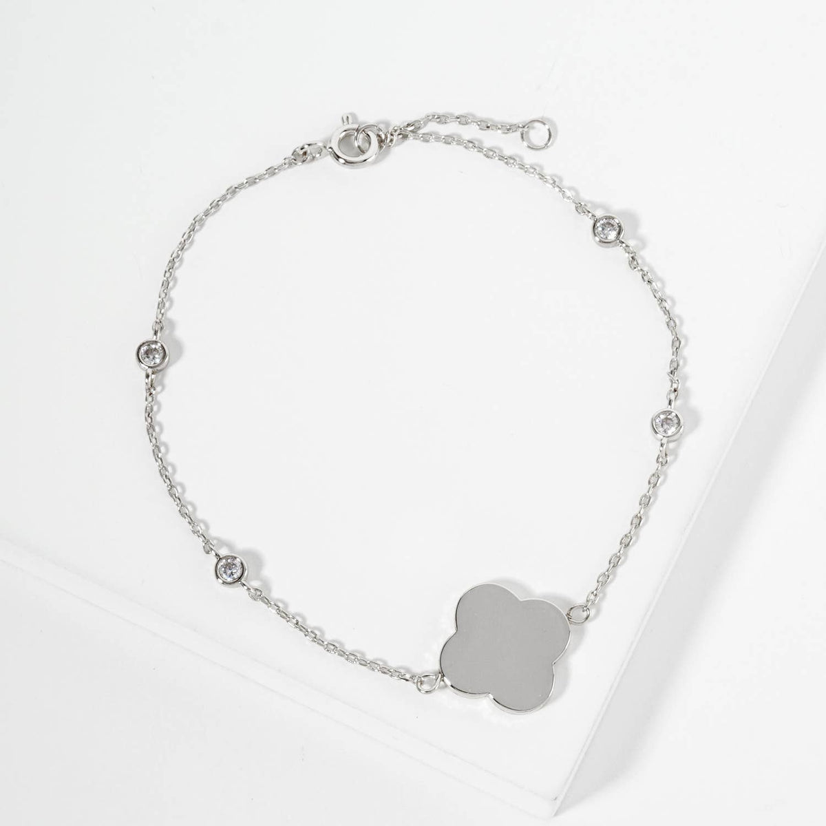 Dainty Clover Station Bracelet with CZ Accents