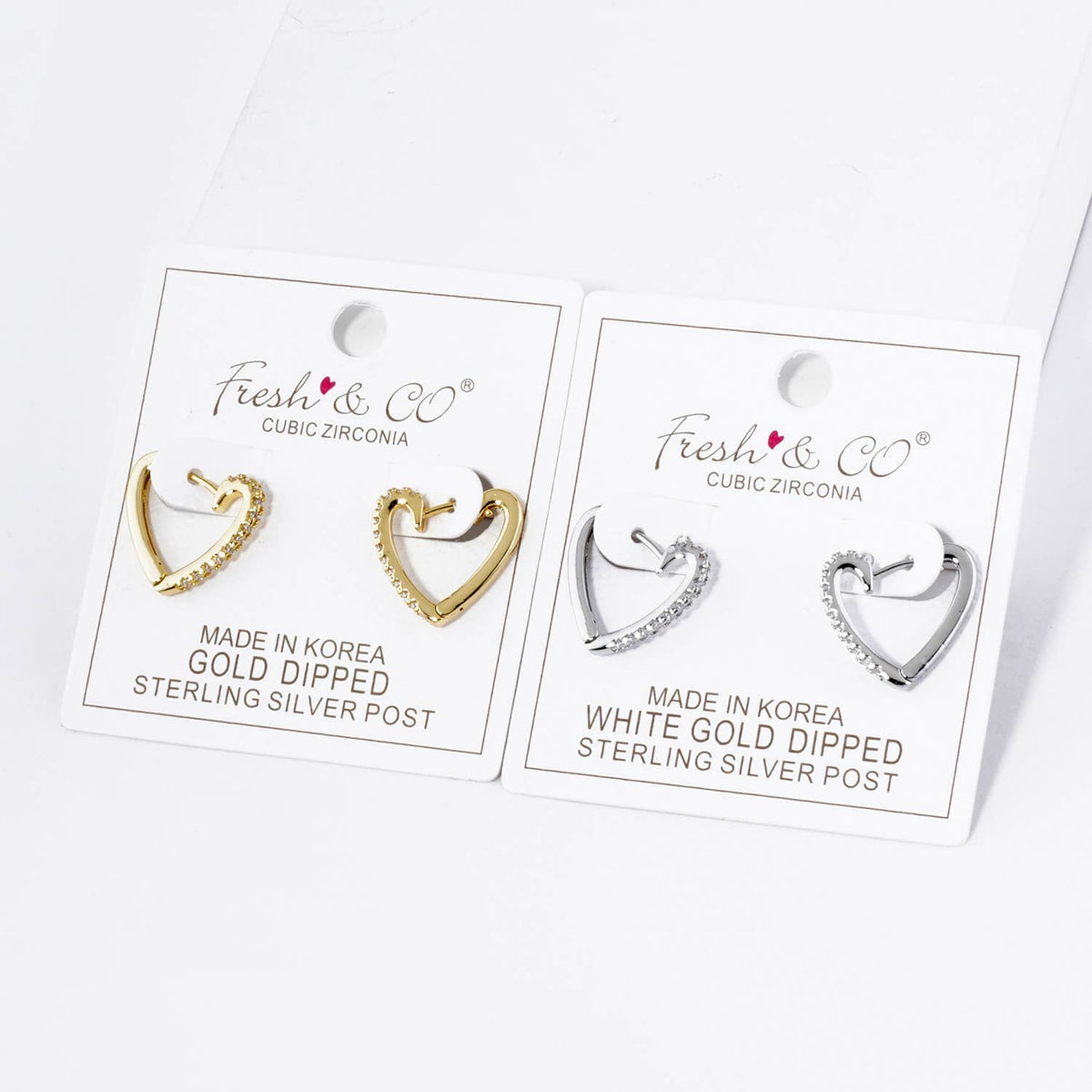 18K GOLD DIPPED PAVE CUBIC ZIRCONIA 15MM HEART HUGGIE HOOP