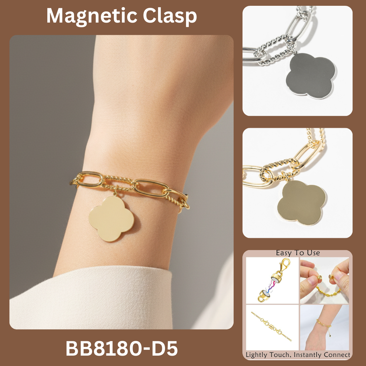Clover Charm Dual-Chain Magnetic Bracelet