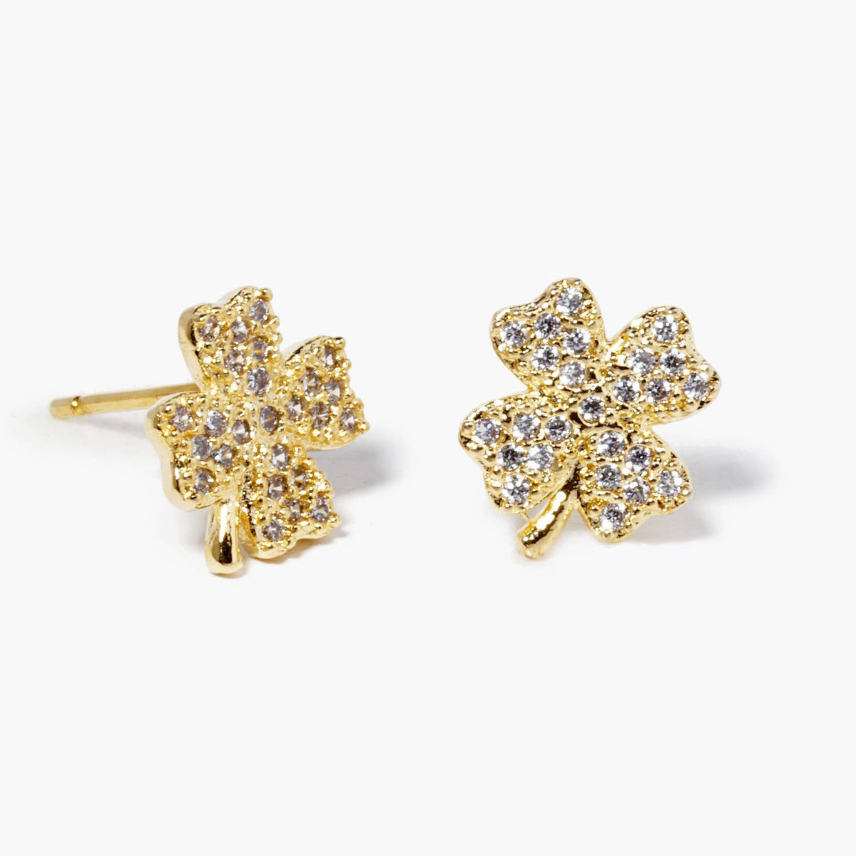 18K Gold Dipped CZ Pave Clover Stud Earrings